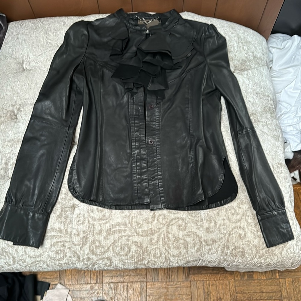 BRAND NEW Muubaa Leather Ruffles Shirt Size 4